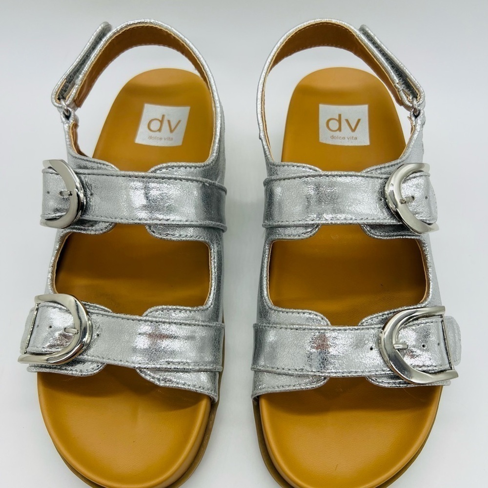 DOLCE VITA WOMEN‘S SHINY SILVER STRAPPY ALAMEDA SANDALS SIZE 8 - Picture 7 of 14
